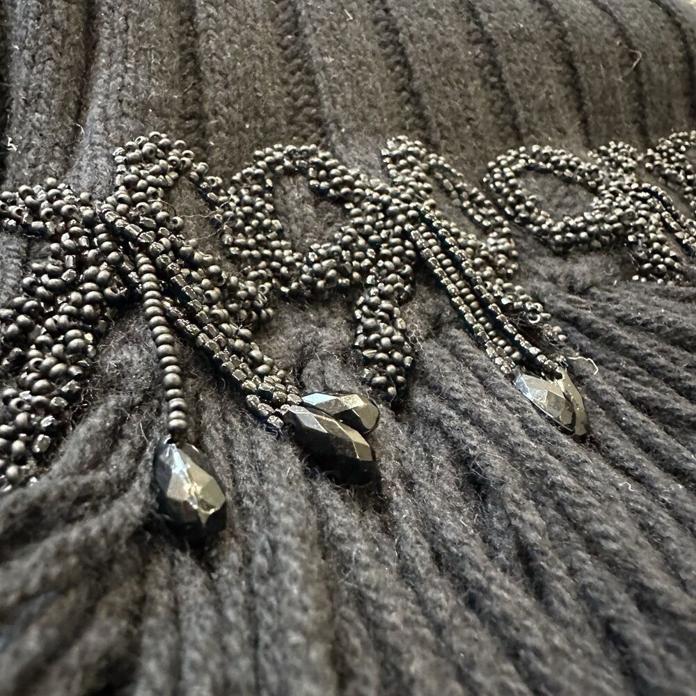 Chanel Vintage 86” Cashmere Knit Scarf Black Fringe Beaded Embellished Wrap RARE - Picture 6 of 9